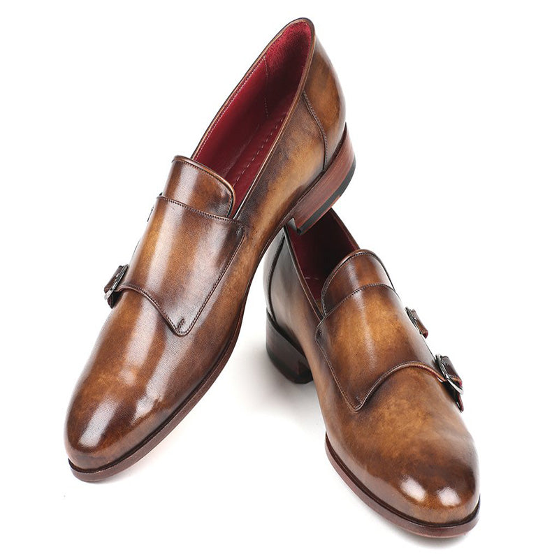 Paul Parkman Calfskin Double Monk Strap Shoes Olive