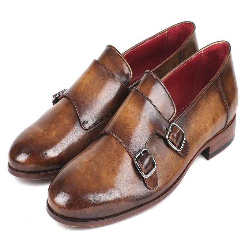 Paul Parkman Calfskin Double Monk Strap Shoes Olive