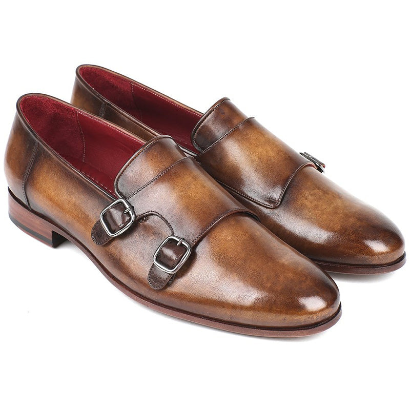 Paul Parkman Calfskin Double Monkstraps Shoes Olive