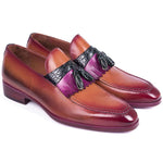 Paul Parkman Calfskin & Embossed Crocodile Tassel Loafers Brown
