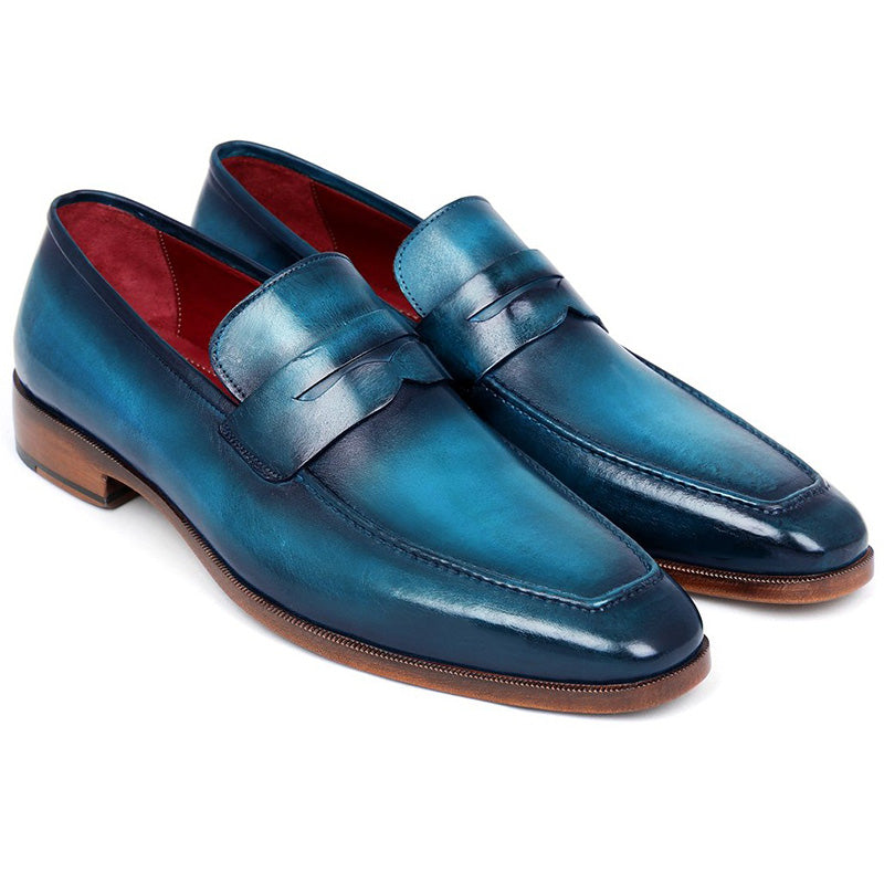 Paul Parkman Calfskin Penny Loafer Shoes Blue & Turquoise