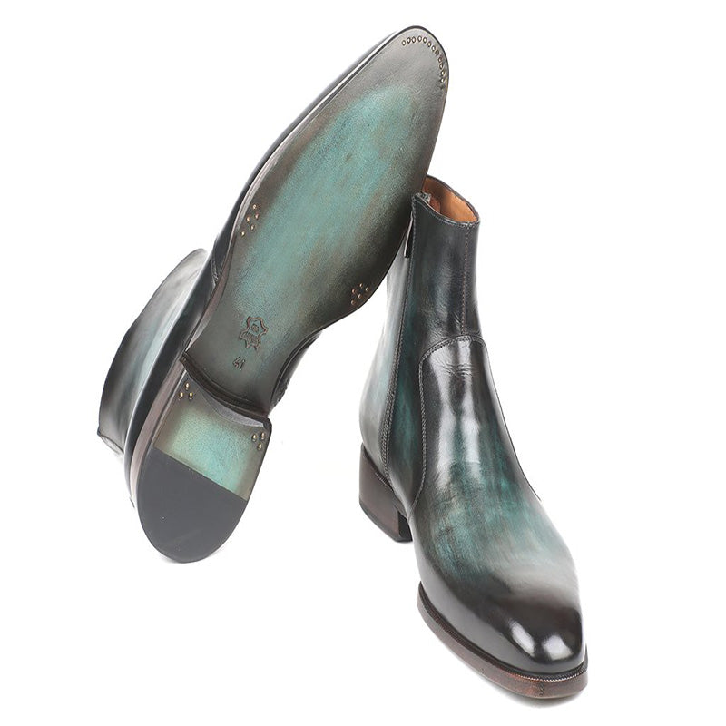 Paul Parkman Calfskin Side Zipper Boots Turquoise