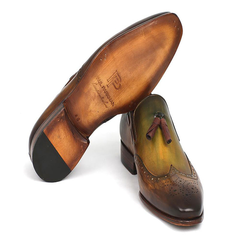 Paul Parkman Calfskin Wingtip Tassel Loafers Green