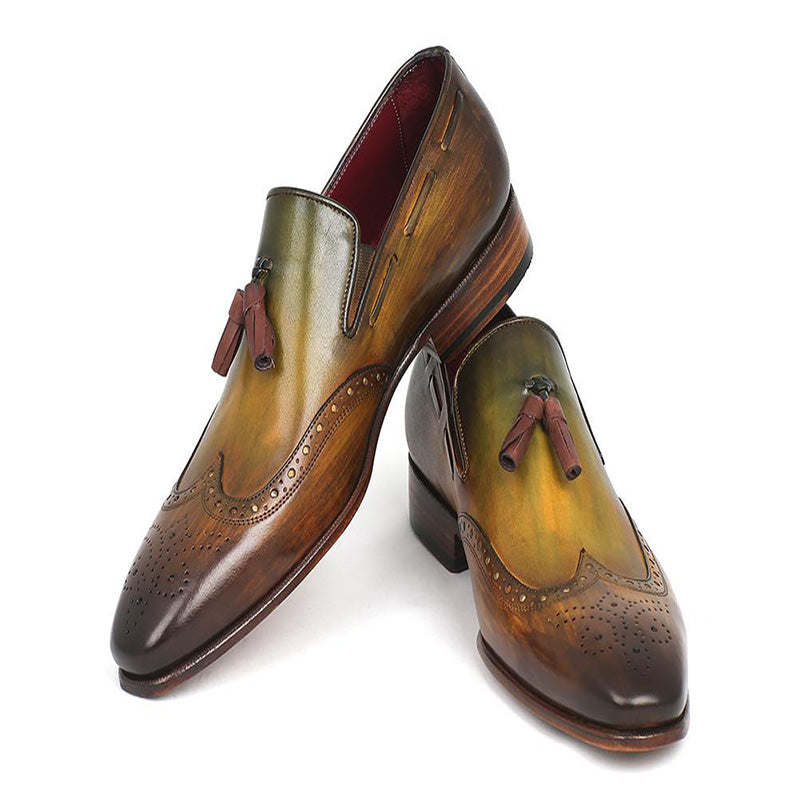 Paul Parkman Calfskin Wingtip Tassel Loafers Green