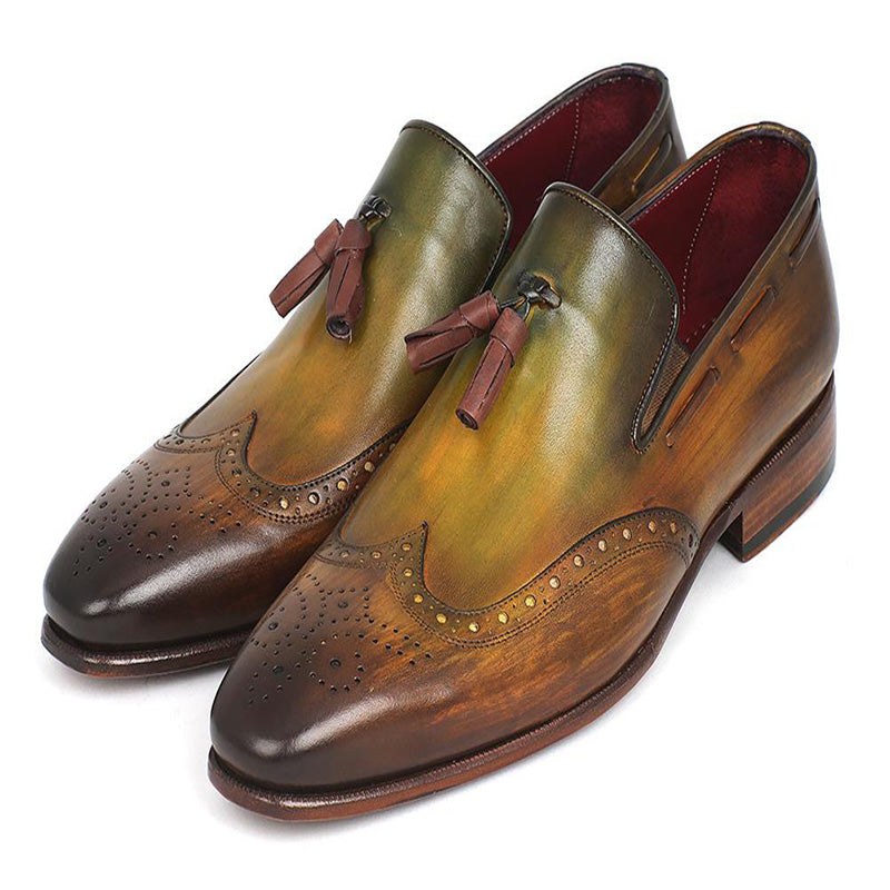 Paul Parkman Calfskin Wingtip Tassel Loafers Green