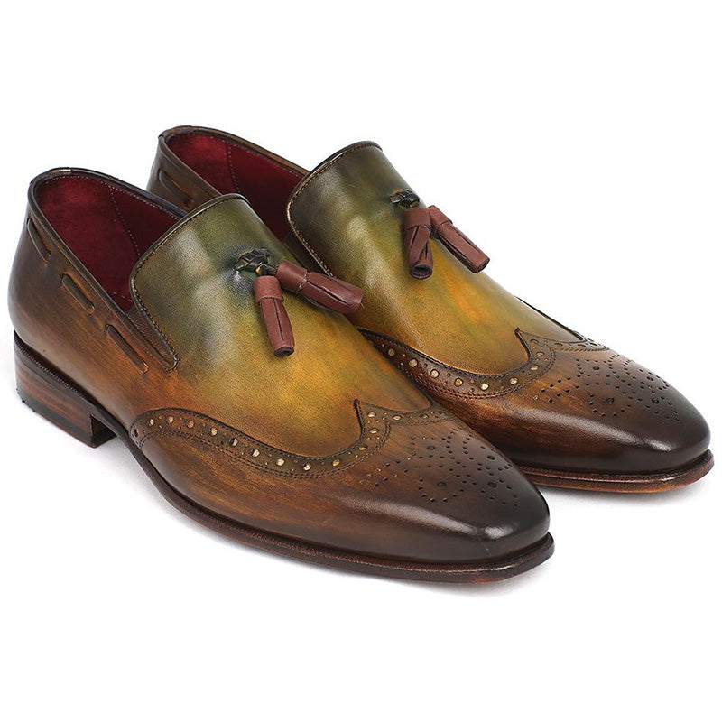 Paul Parkman Calfskin Wingtip Tassel Loafers Green