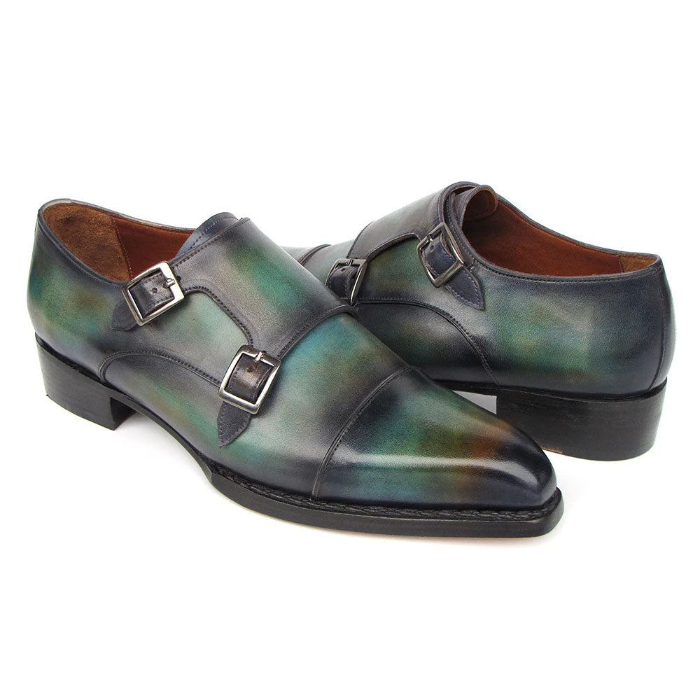 Paul Parkman Cap Toe Double Monkstrap Shoes Green / Blue