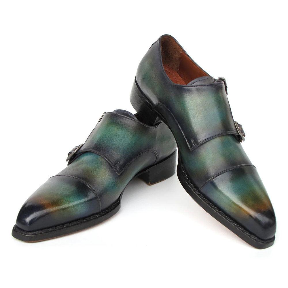 Paul Parkman Cap Toe Double Monkstrap Shoes Green / Blue