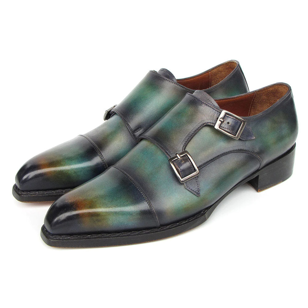 Paul Parkman Cap Toe Double Monkstrap Shoes Green / Blue