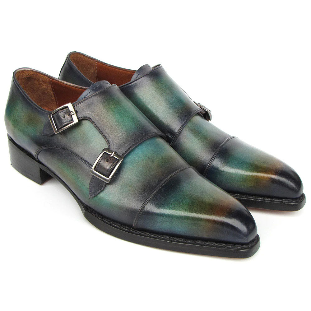 Paul Parkman Cap Toe Double Monkstrap Shoes Green / Blue