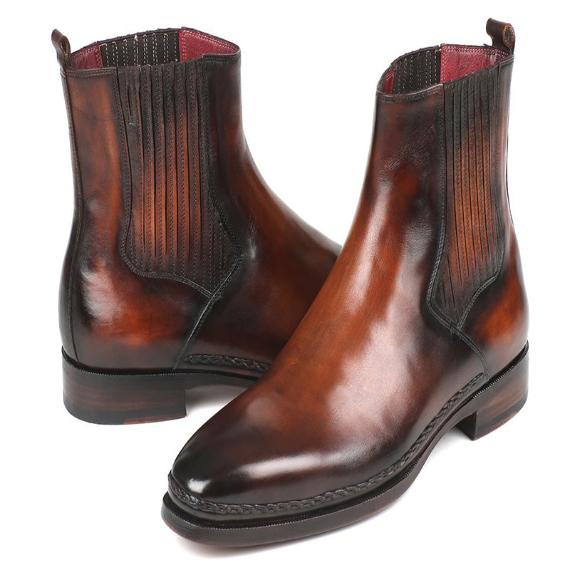 Paul Parkman Chelsea Leather Boots Burnished Brown