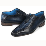 Paul Parkman Croco Textured Leather Bicycle Toe Oxfords Navy
