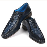 Paul Parkman Croco Textured Leather Bicycle Toe Oxfords Navy