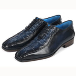 Paul Parkman Croco Textured Leather Bicycle Toe Oxfords Navy
