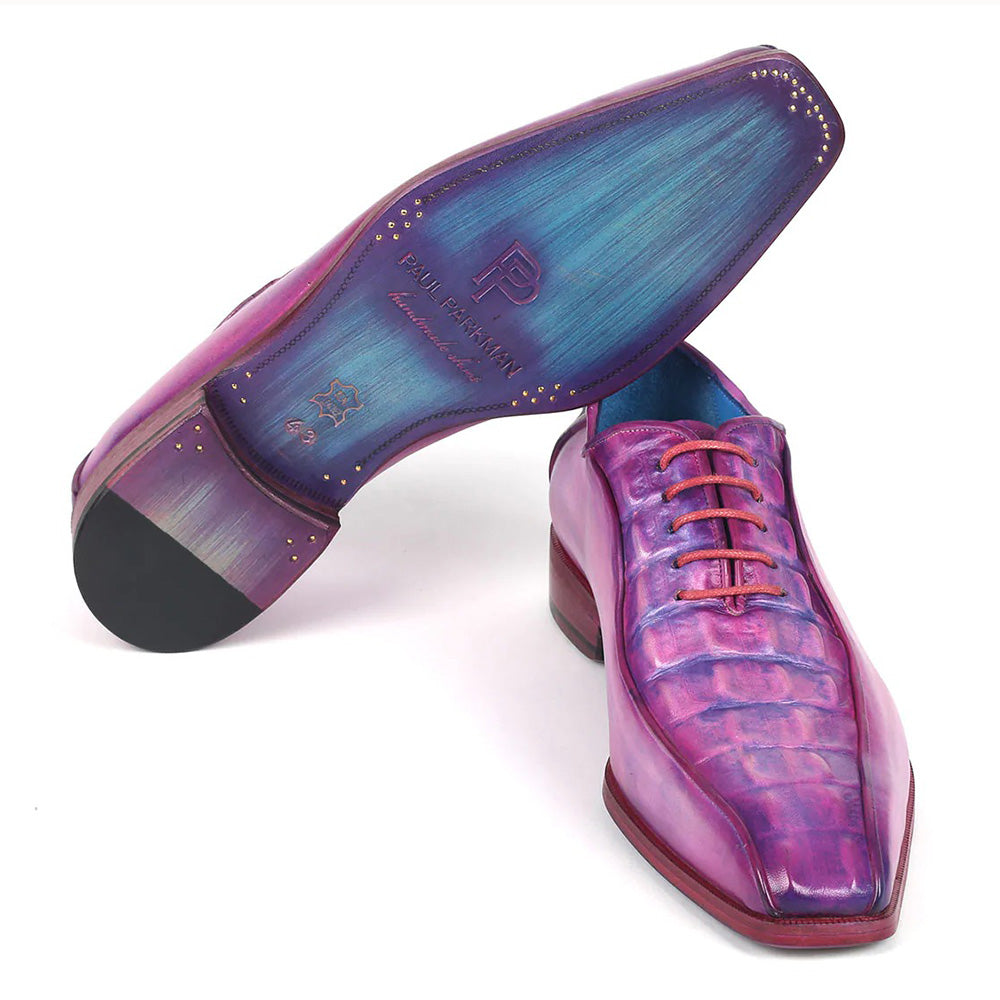 Paul Parkman Croco Textured Leather Bicycle Toe Oxfords Purple