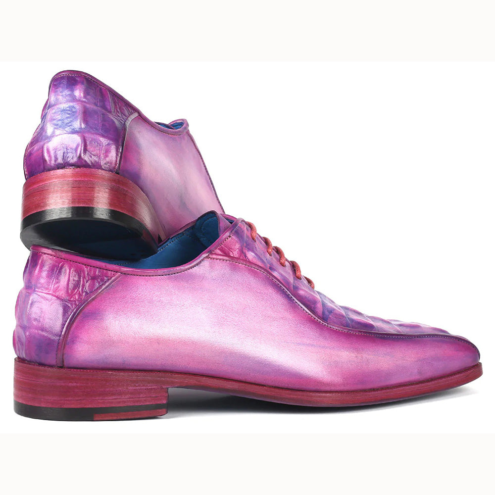 Paul Parkman Croco Textured Leather Bicycle Toe Oxfords Purple