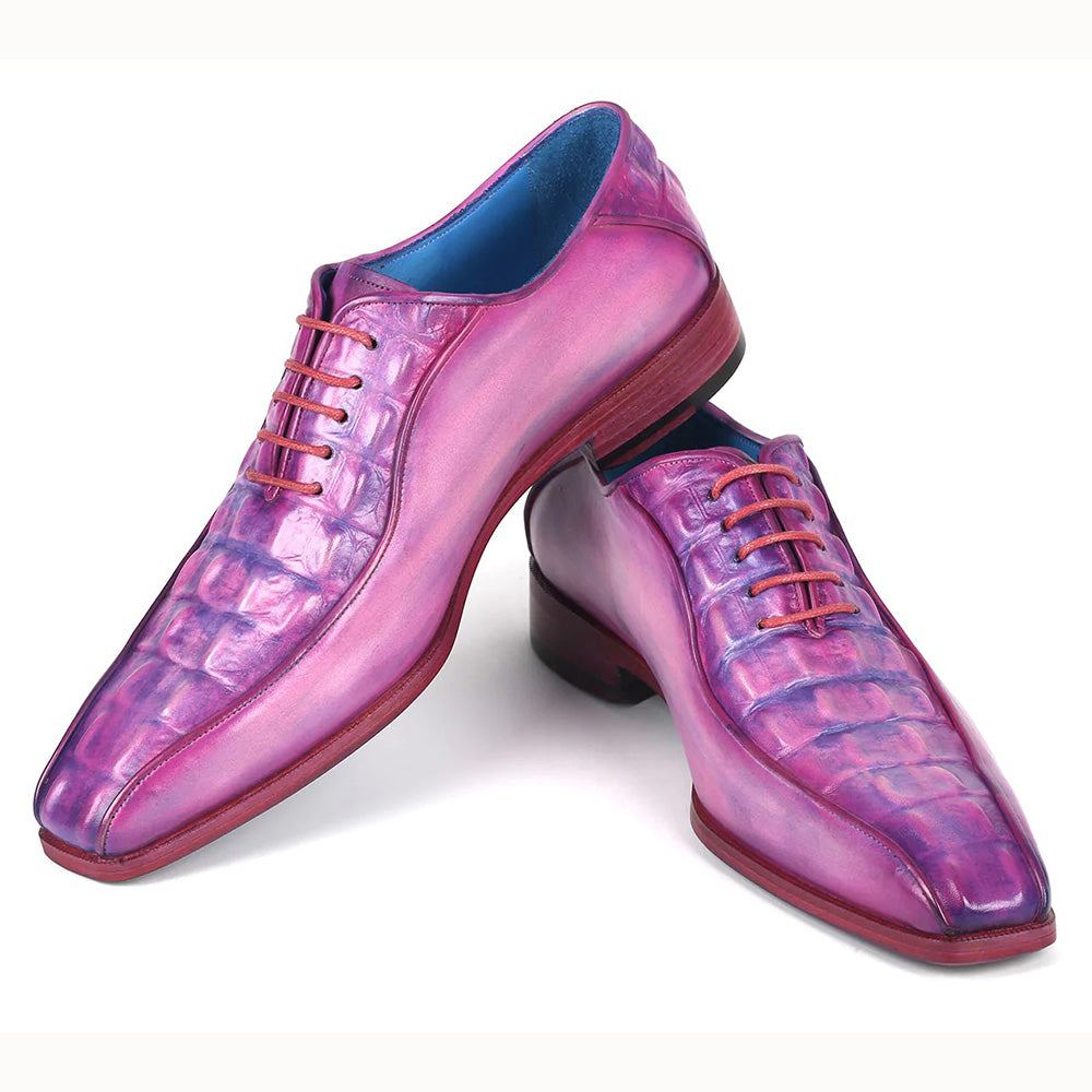 Paul Parkman Croco Textured Leather Bicycle Toe Oxfords Purple