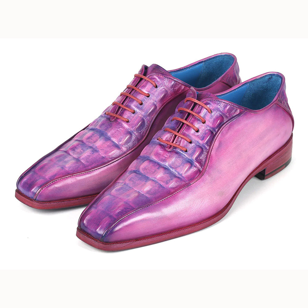 Paul Parkman Croco Textured Leather Bicycle Toe Oxfords Purple