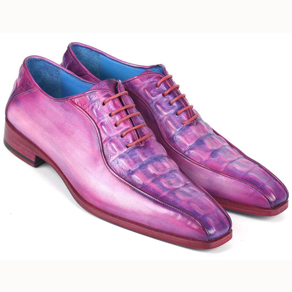 Paul Parkman Croco Textured Leather Bicycle Toe Oxfords Purple