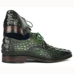 Paul Parkman Croco Textured Leather Derby Shoes Green