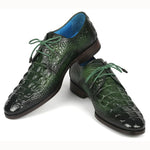 Paul Parkman Croco Textured Leather Derby Shoes Green