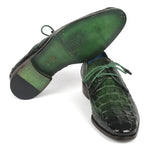 Paul Parkman Croco Textured Leather Derby Shoes Green