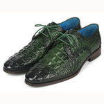 Paul Parkman Croco Textured Leather Derby Shoes Green