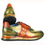 Paul Parkman Croco Textured Sneakers Green / Brown Patina