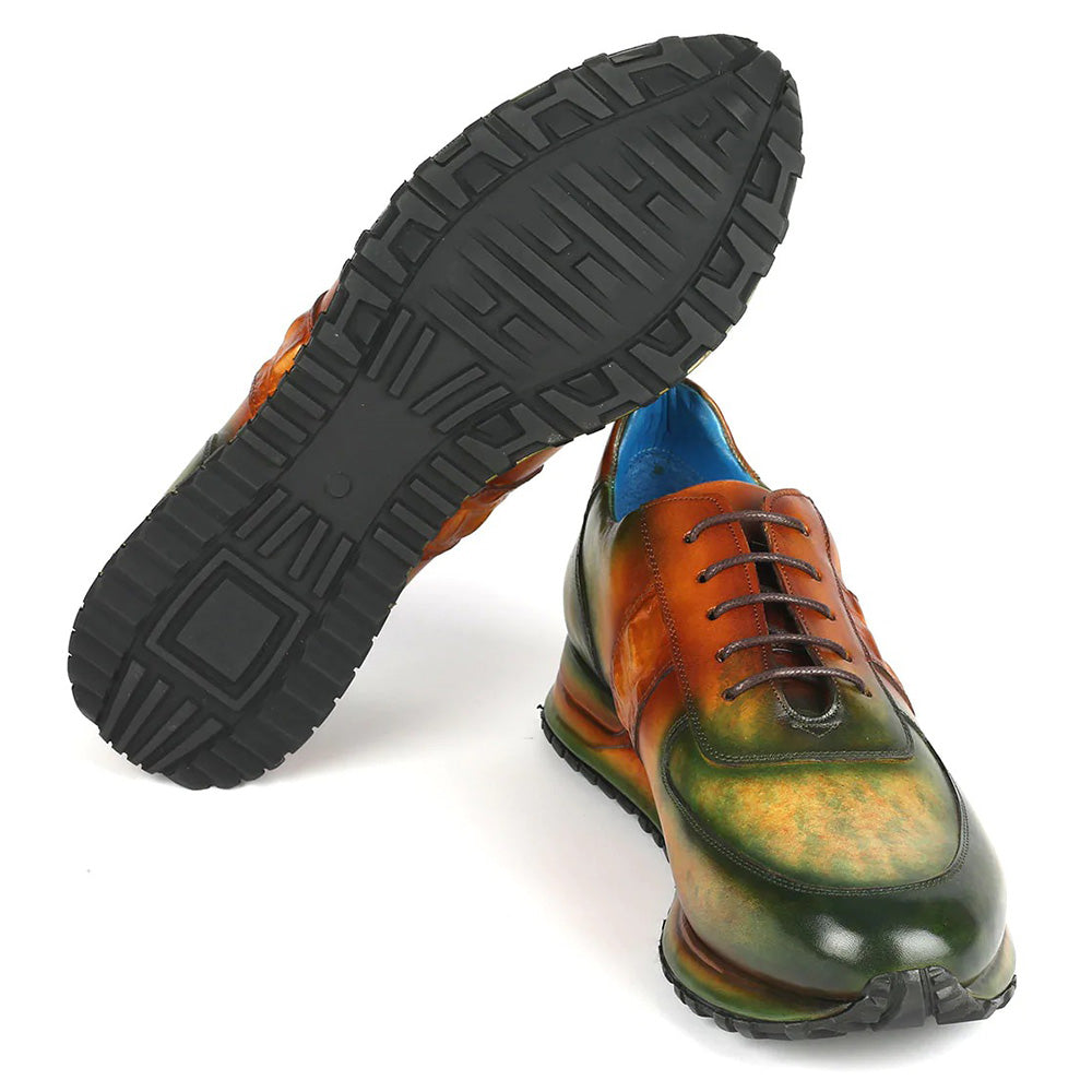 Paul Parkman Croco Textured Sneakers Green / Brown Patina