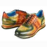 Paul Parkman Croco Textured Sneakers Green / Brown Patina