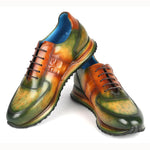 Paul Parkman Croco Textured Sneakers Green / Brown Patina