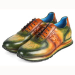 Paul Parkman Croco Textured Sneakers Green / Brown Patina