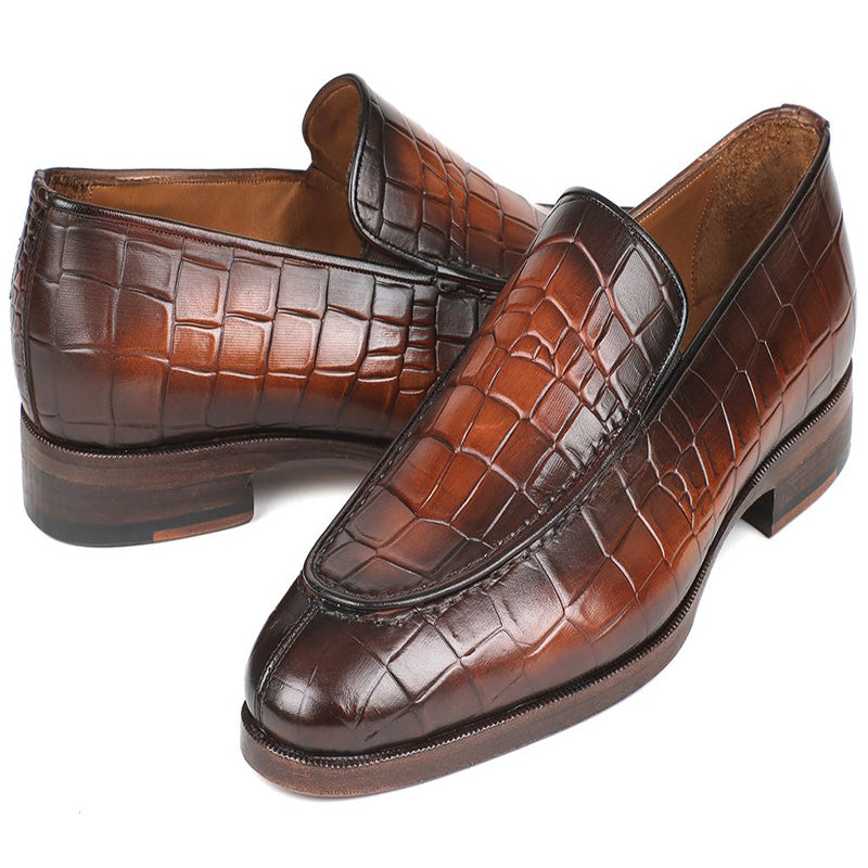 Paul Parkman Crocodile Embossed Calfskin Loafer Brown