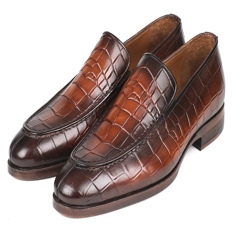 Paul Parkman Crocodile Embossed Calfskin Loafer Brown
