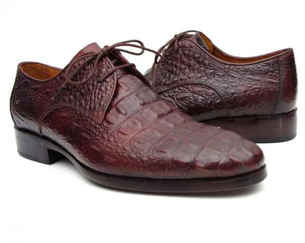 Paul Parkman Crocodile Embossed Derby Shoes Bordeaux