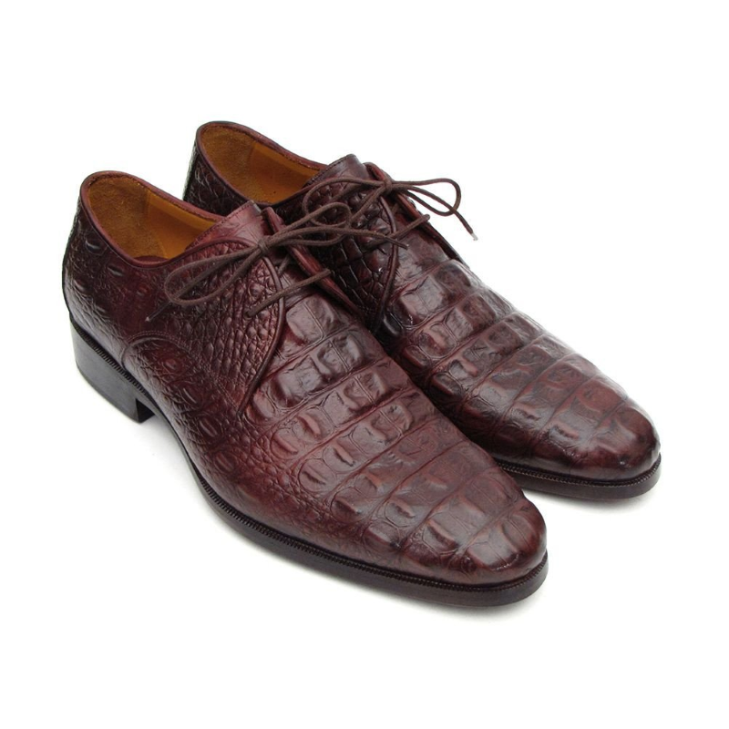 Paul Parkman Crocodile Embossed Derby Shoes Bordeaux