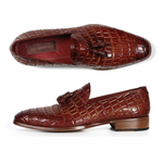 Paul Parkman Crocodile Embossed Tassel Loafers Brown