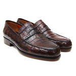 Paul Parkman Crocodile Penny Loafers Brown