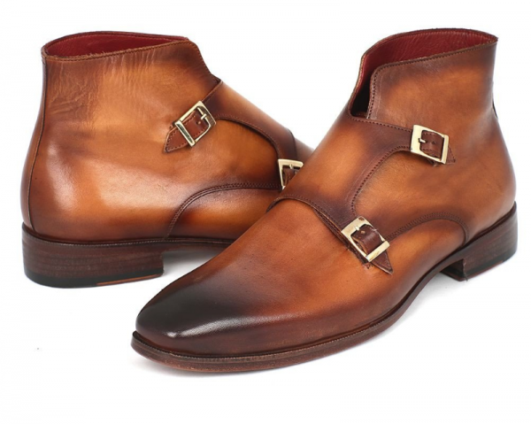 Paul Parkman Double Monk Strap Boots Burnished Brown