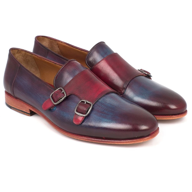 Paul Parkman Double Monk Strap Shoes Bordeaux / Navy