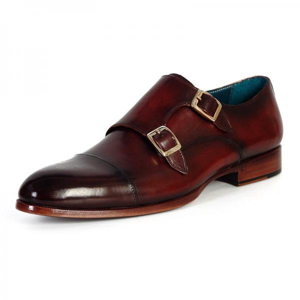 Paul Parkman Calfskin Double Monk Strap Shoes Dark Brown