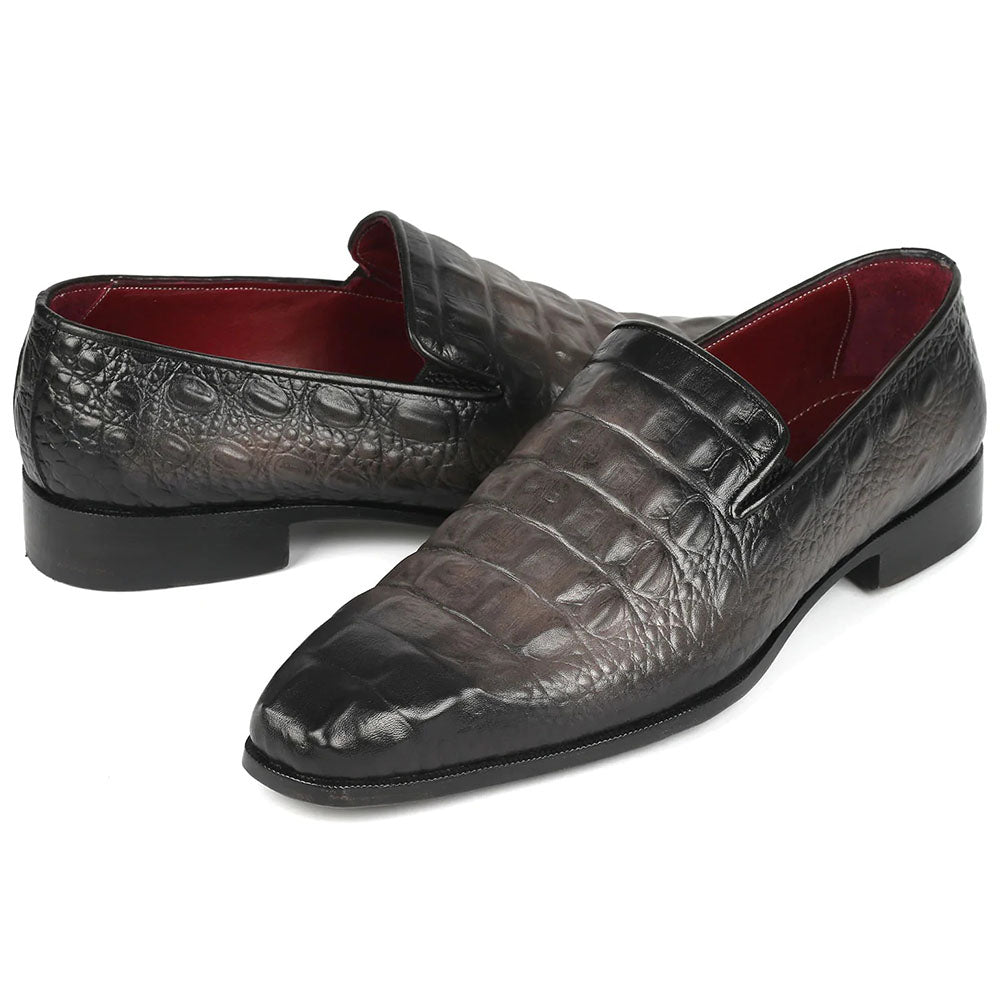 Paul Parkman Embossed Croco Calfskin Loafers Gray
