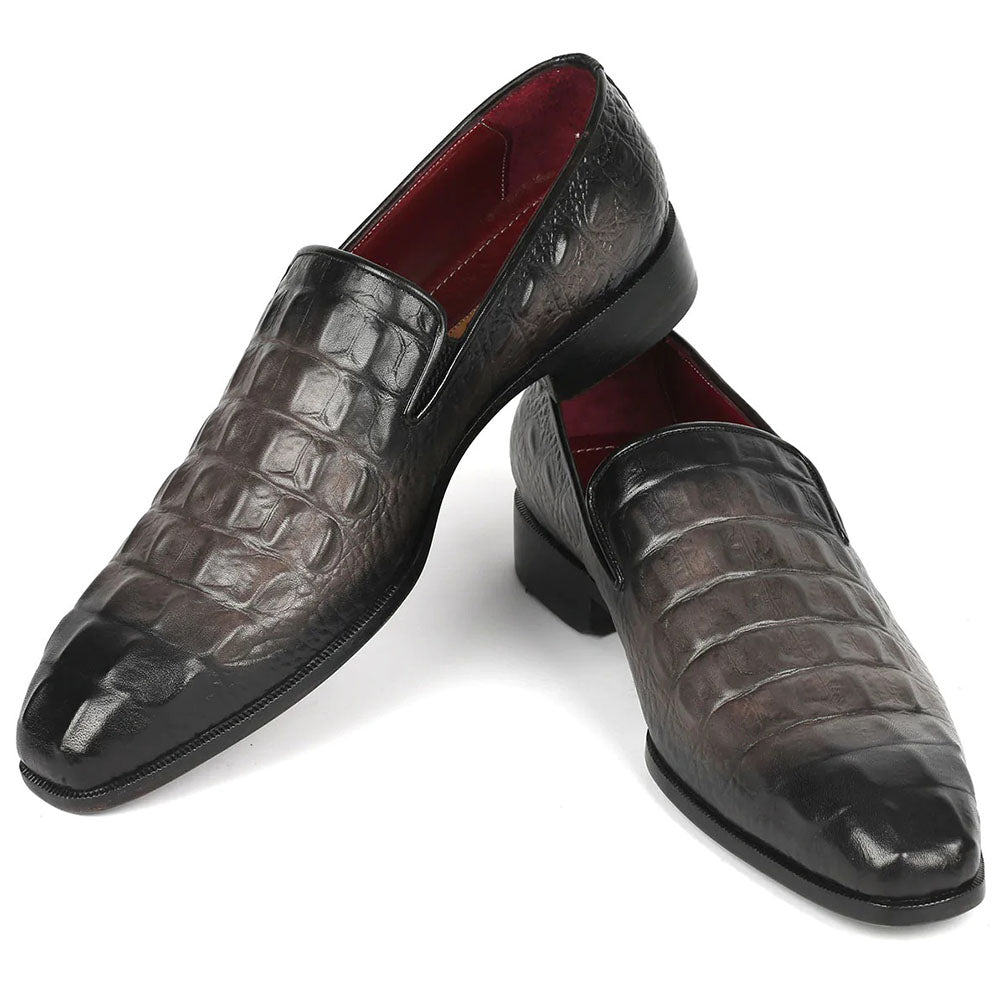 Paul Parkman Embossed Croco Calfskin Loafers Gray