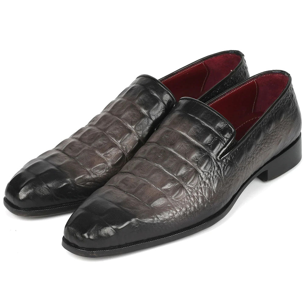 Paul Parkman Embossed Croco Calfskin Loafers Gray