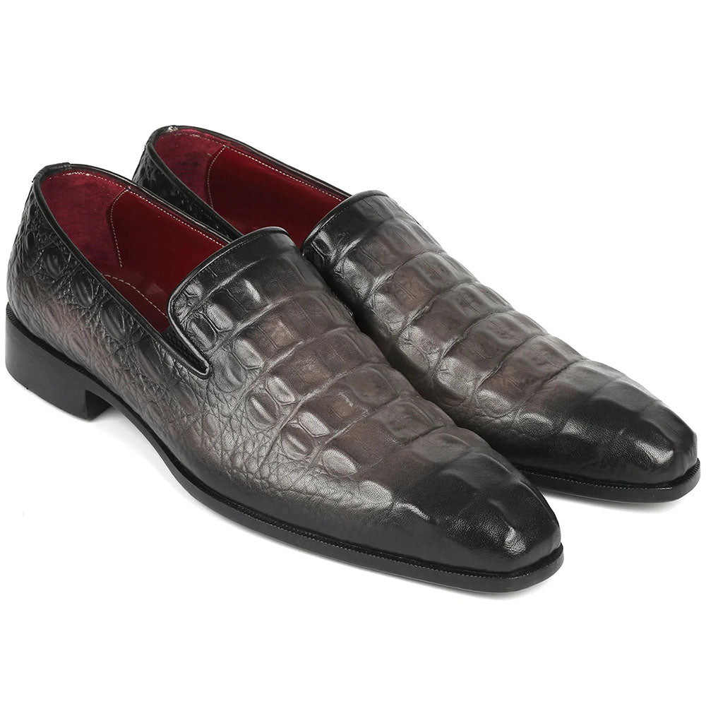 Paul Parkman Embossed Croco Calfskin Loafers Gray