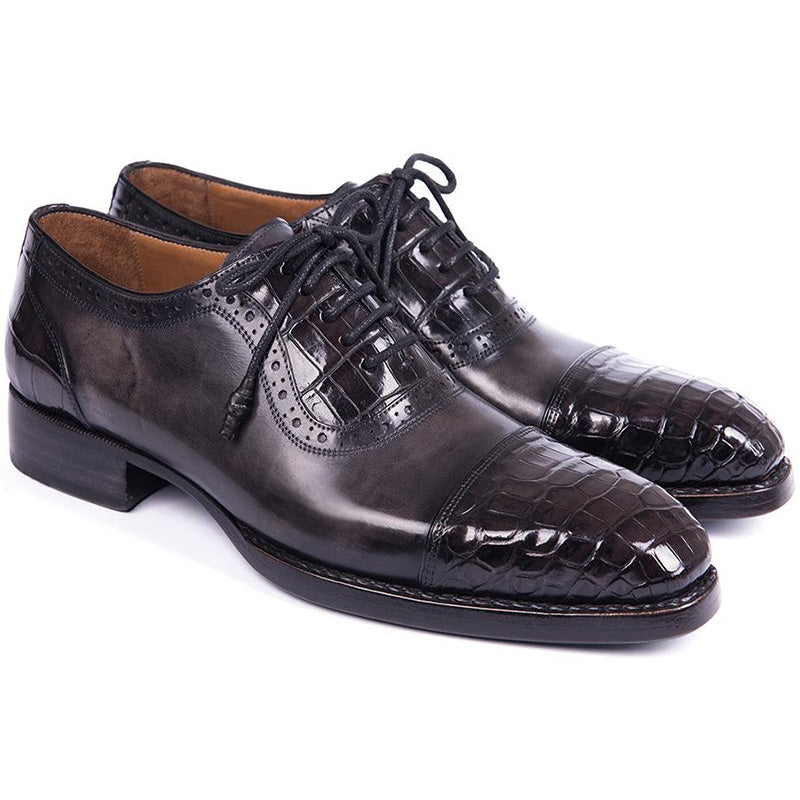 Paul Parkman Embossed Crocodile Calfskin Captoe Oxfords Black & Gray