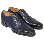 Paul Parkman Embossed Crocodile & Calfskin Oxford Shoes Navy