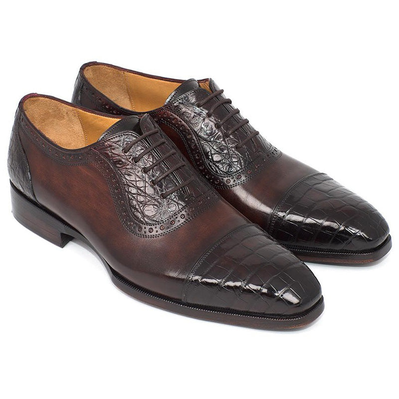 Paul Parkman Embossed Crocodile & Calfskin Oxfords Brown