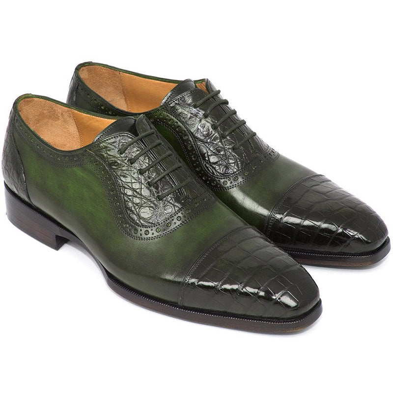 Paul Parkman Embossed Crocodile & Calfskin Oxfords Green