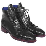 Paul Parkman Embossed Crocodile & Calfskin Side Zipper Boots Black